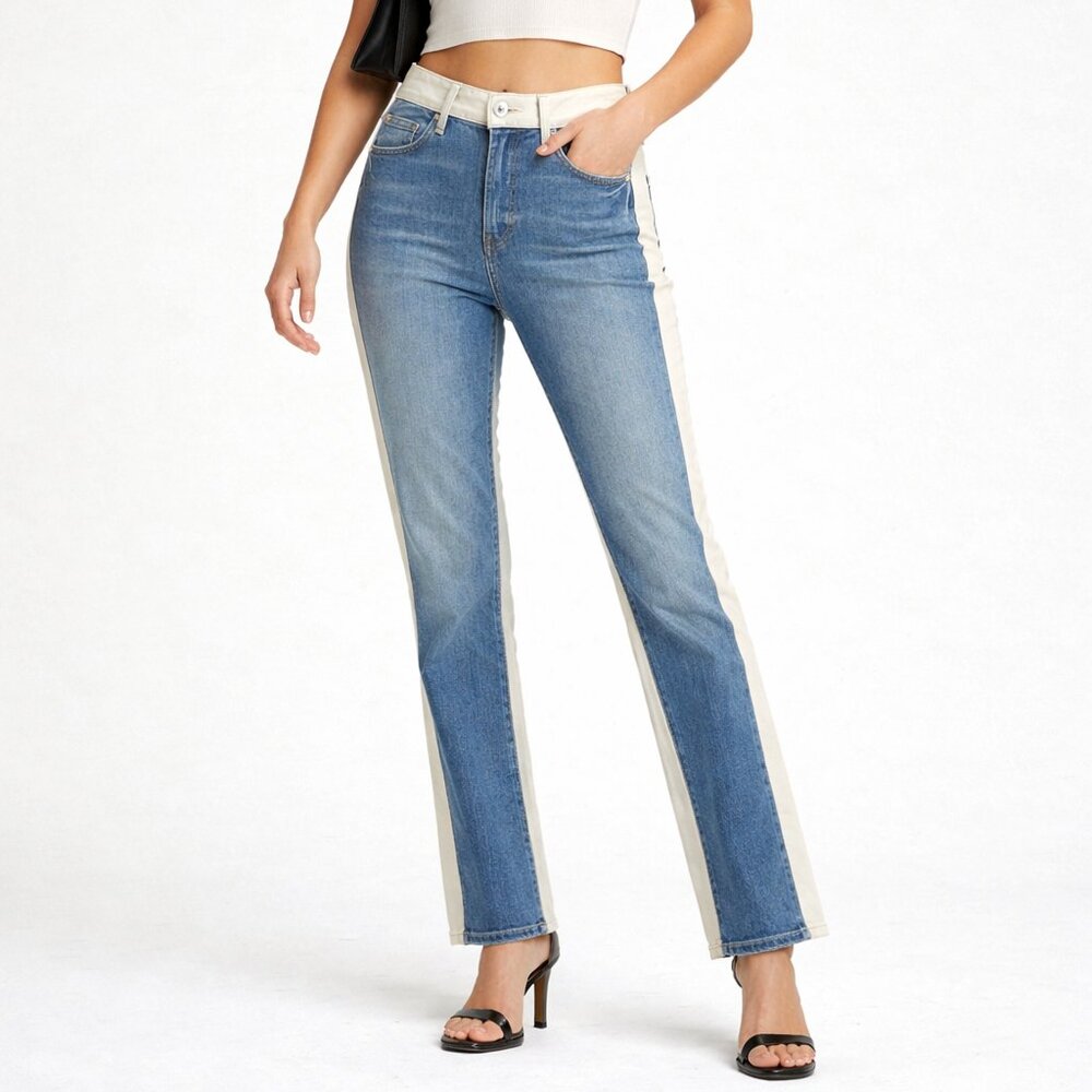Jonathan Simkhai Two-Tone Denim Jeans Cream Panel Contrast Straight Leg Size 27